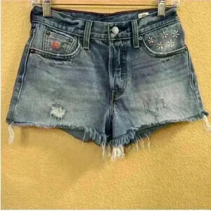 Levi's X White Oak Cone Denim Embroidered Cut Off Jean Shorts Womens Size 25 EUC